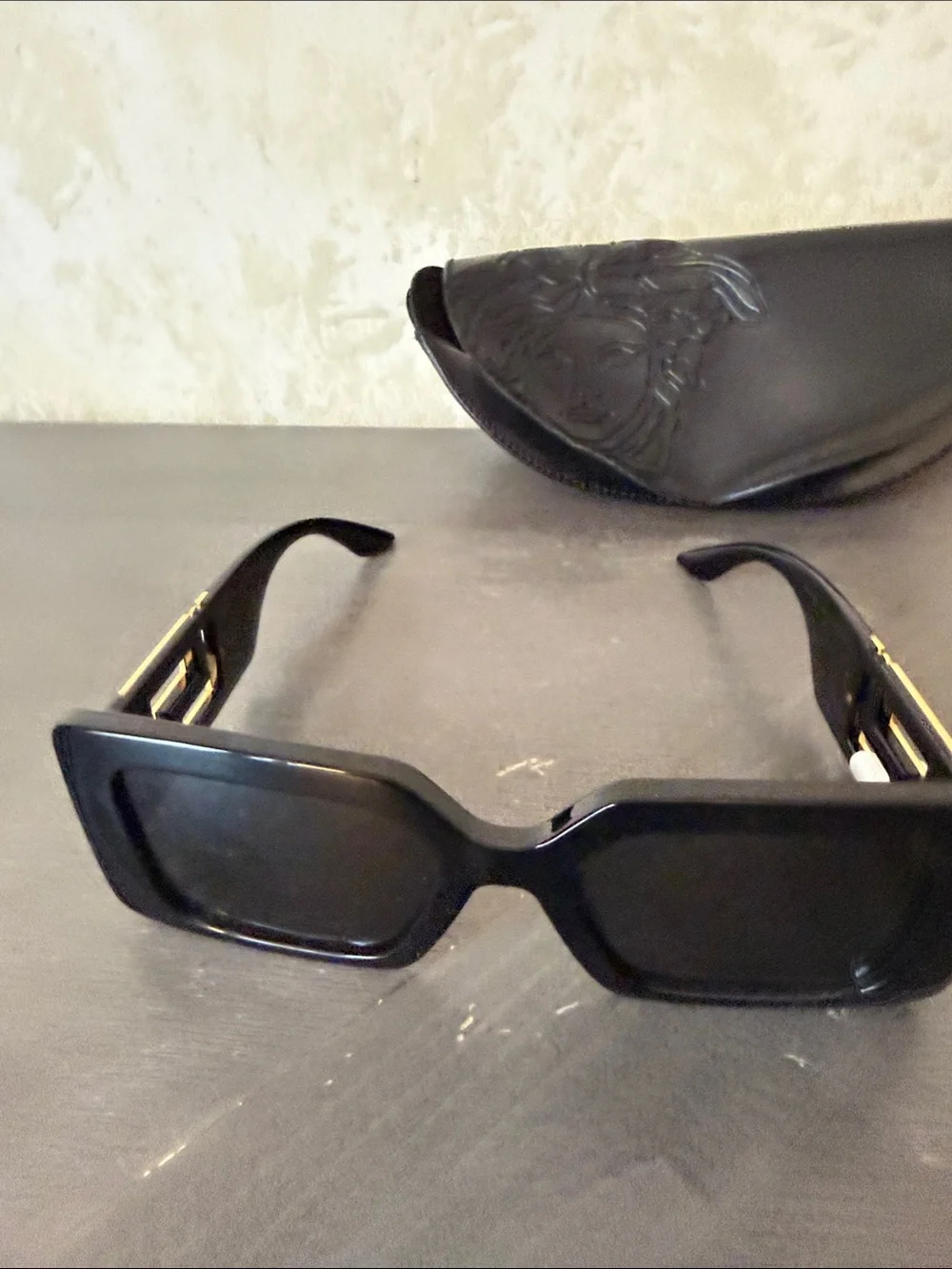 Versace Black and Gold Sunglasses with Cool Black Leather Case NWT